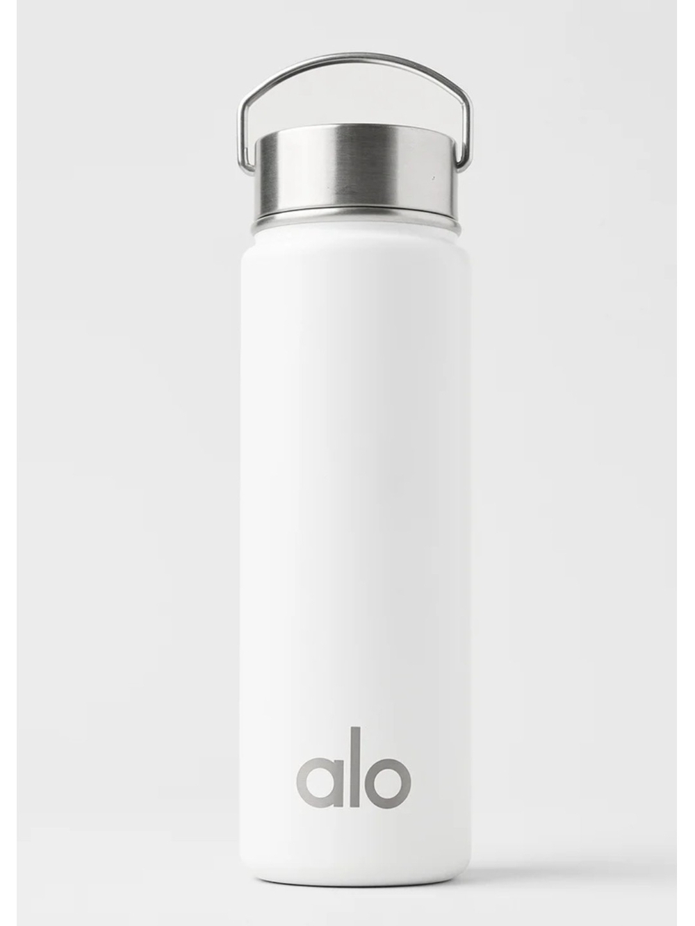 Alo White Stainless Steel Water Bottle with Silver Cap